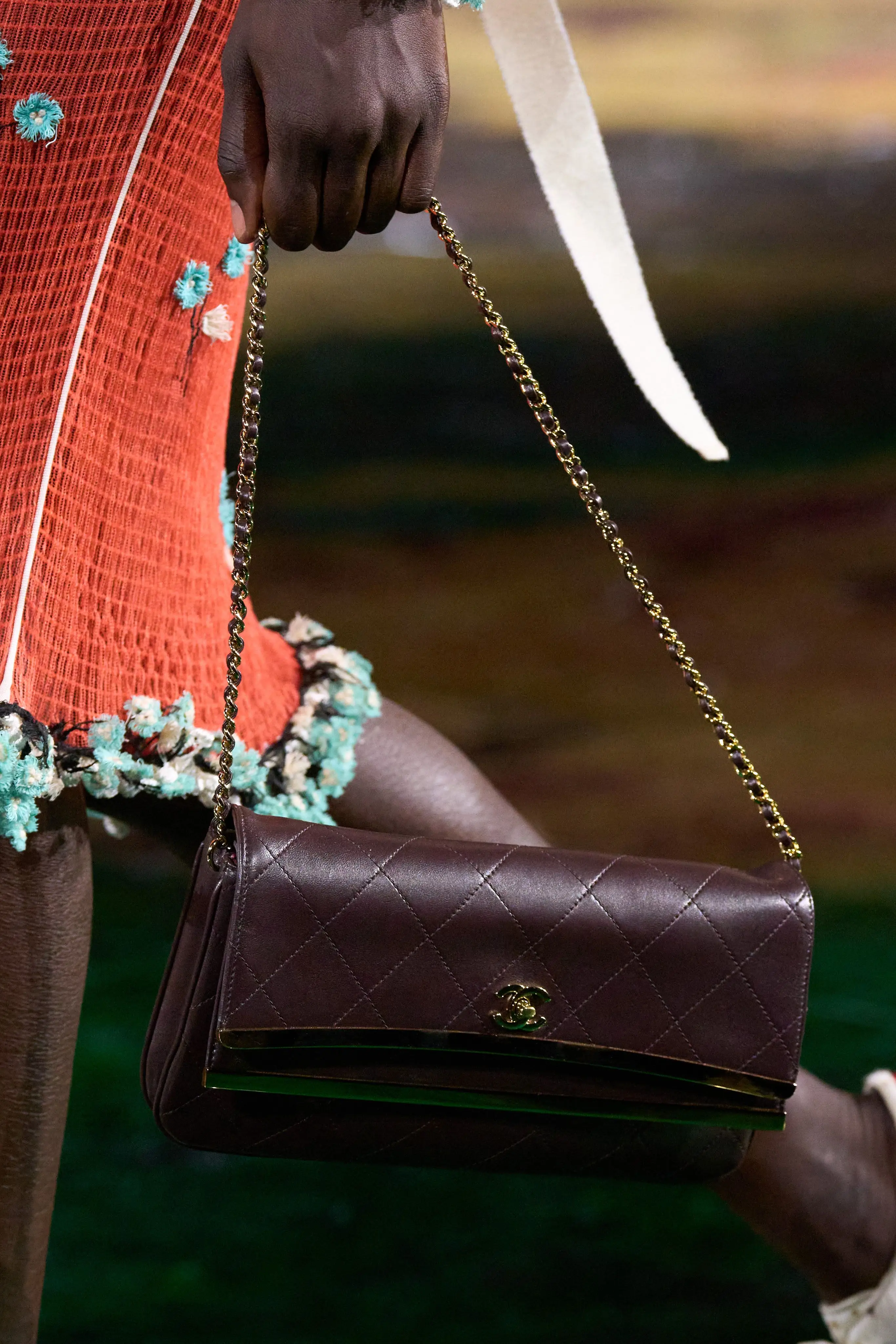 Burgundy, with the bag.