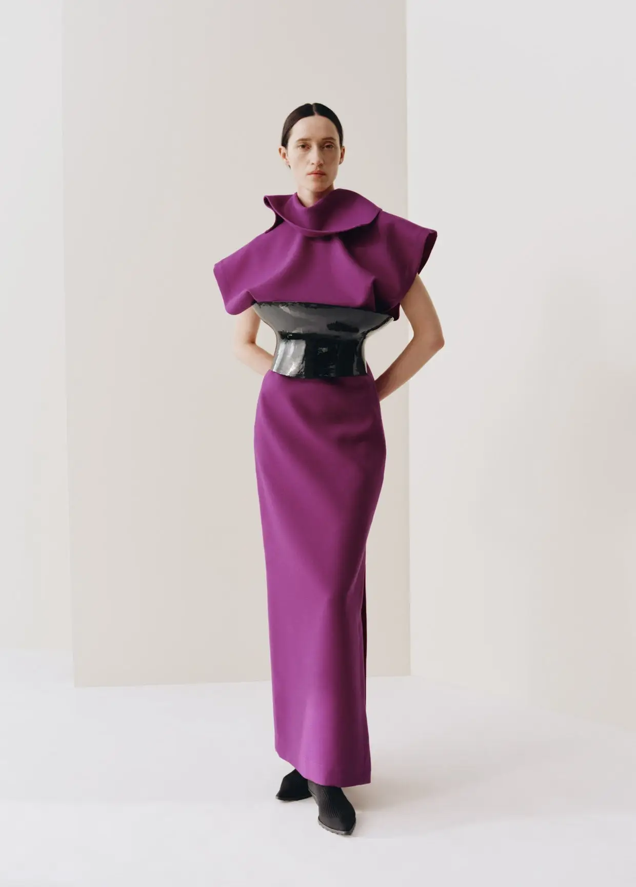 Look 29. Black Urushi Body over CALLIGRAPH purple wool.